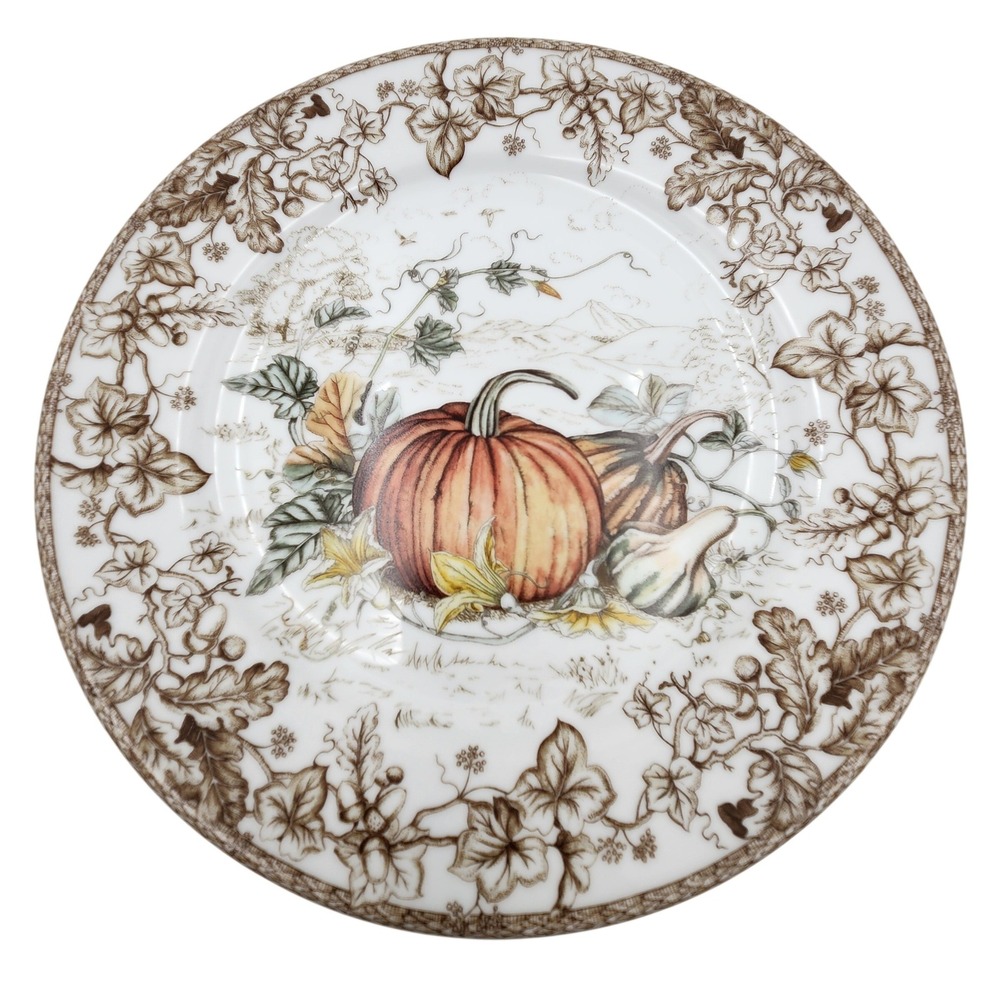 5 Williams Sonoma Fall Plymouth Pumpkin Dinner Plates Thanksgiving Cottage Set